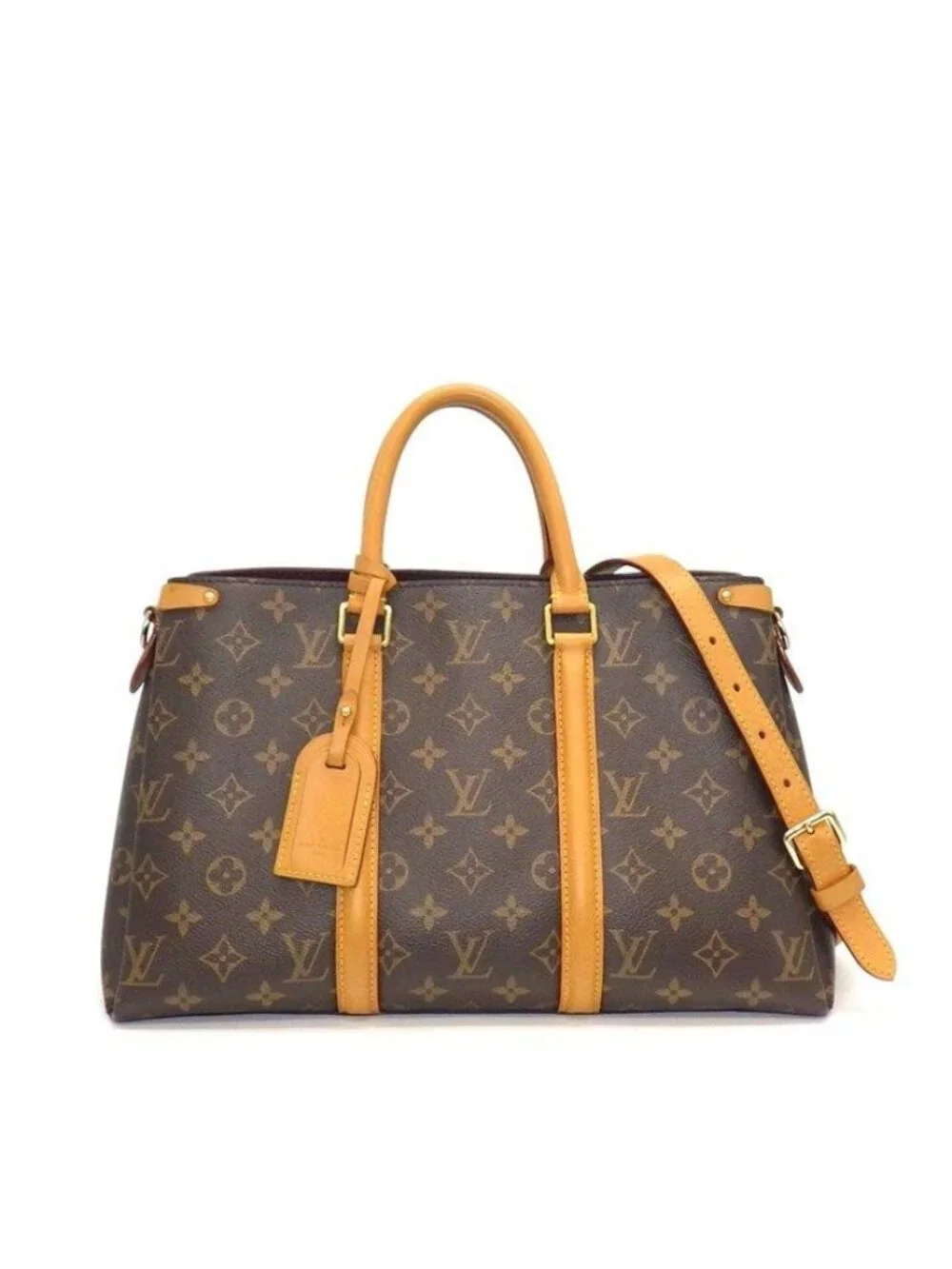 Louis Vuitton Handbag Soufflo MM Brown Monogram Canvas Leather Gold